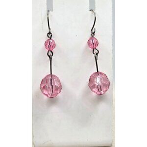 Light Pink Faceted Crystal Bead Dangle Earrings - Vintage
